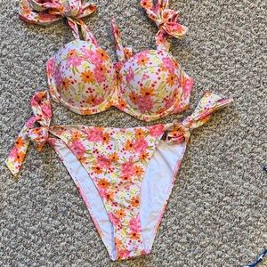 SHEIN Floral Bikini Set with Pink and Orange Accents